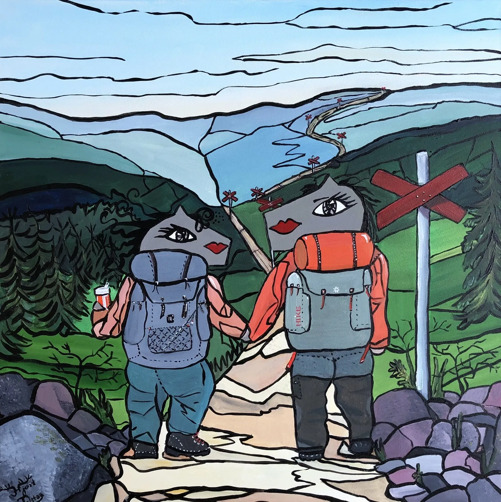 Akrylmålning Take a hike! av Catarina Hjort Tolstoy