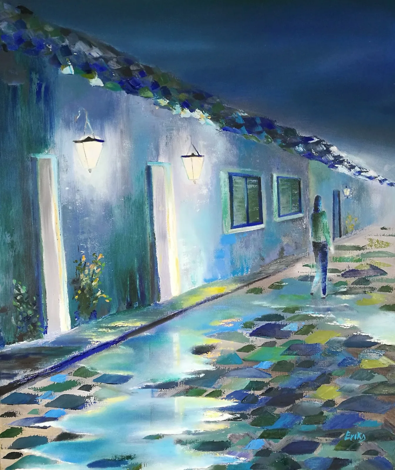 Oljemålning Water puddle av Erika Bueno