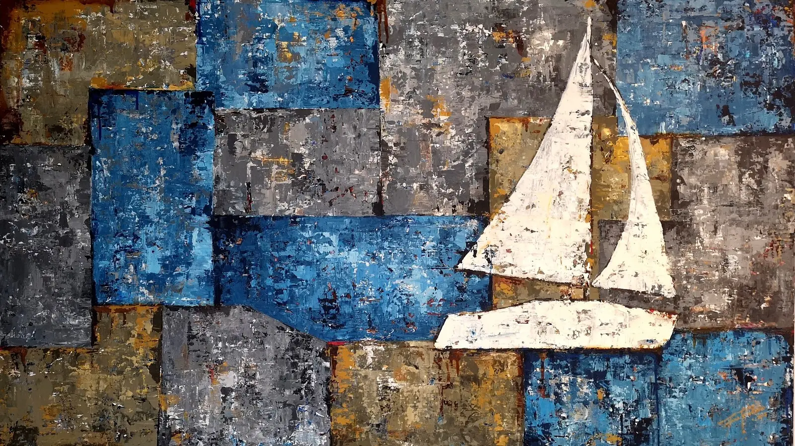 Akrylmålning Abstract Sea III av Paula Rindborg