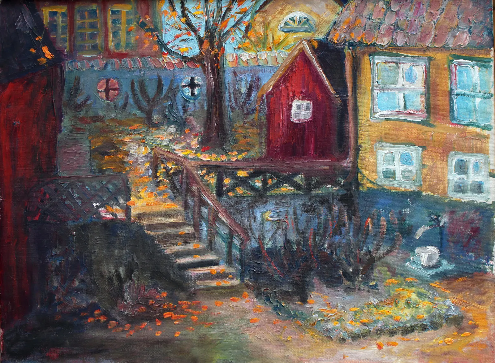 Oljemålning Gården på Fjällgatan av Gunilla Iversen