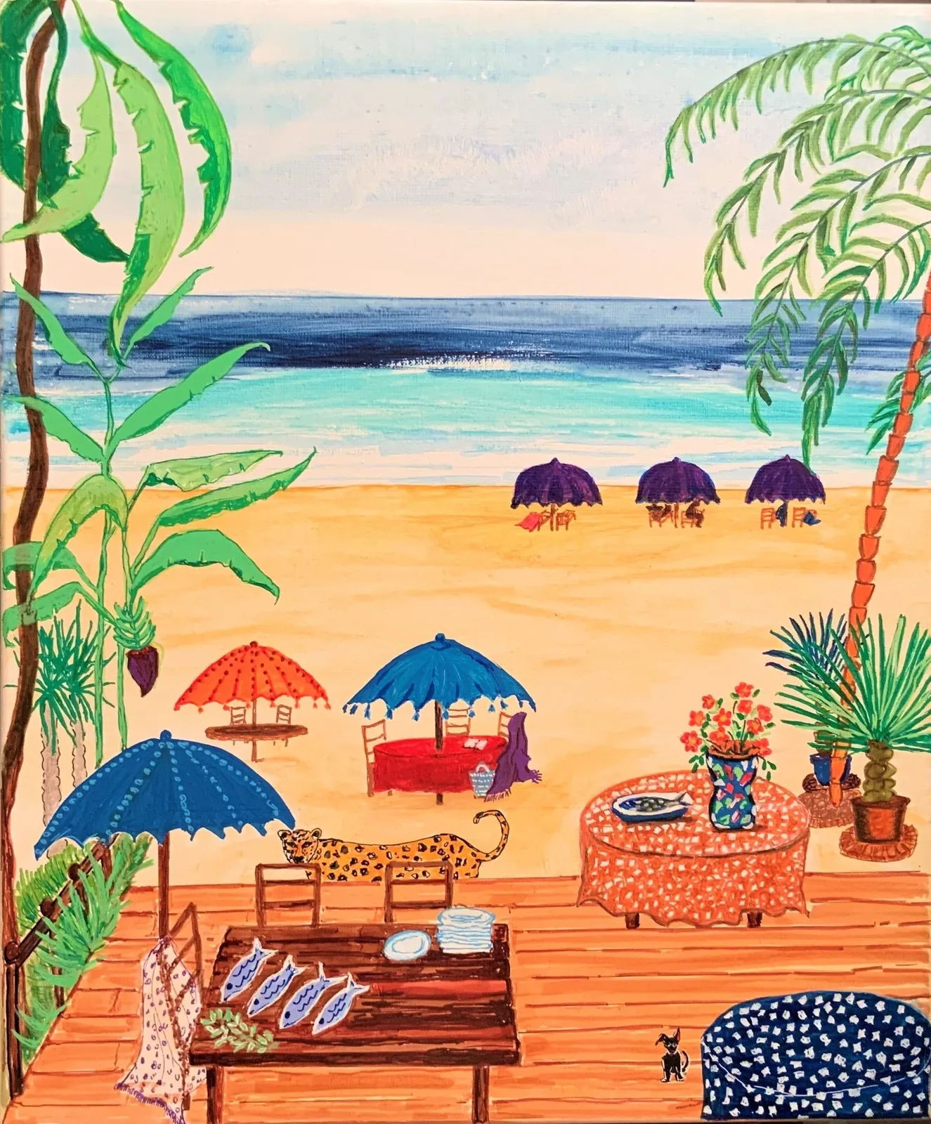 Akrylmålning Leo at the Beach Canvas orginal av Annika Silver