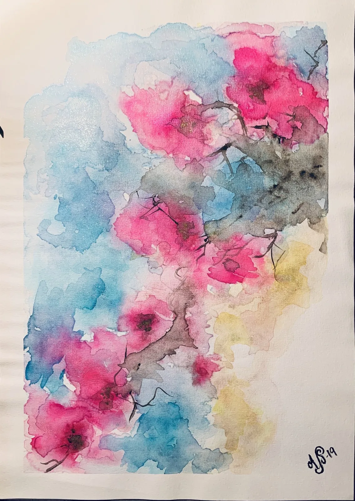 Akvarell Pink garden av Ann-Sofie Stjernkvist