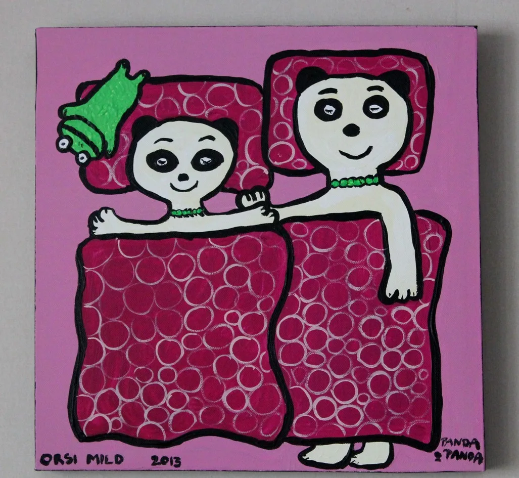 Akrylmålning Panda o Panda av Orsi Mild