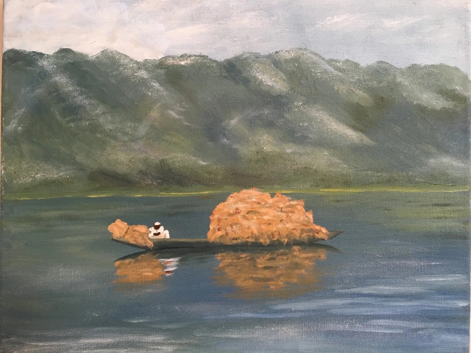 Oljemålning Dal Lake, Srinagar av Eva Lundqvist