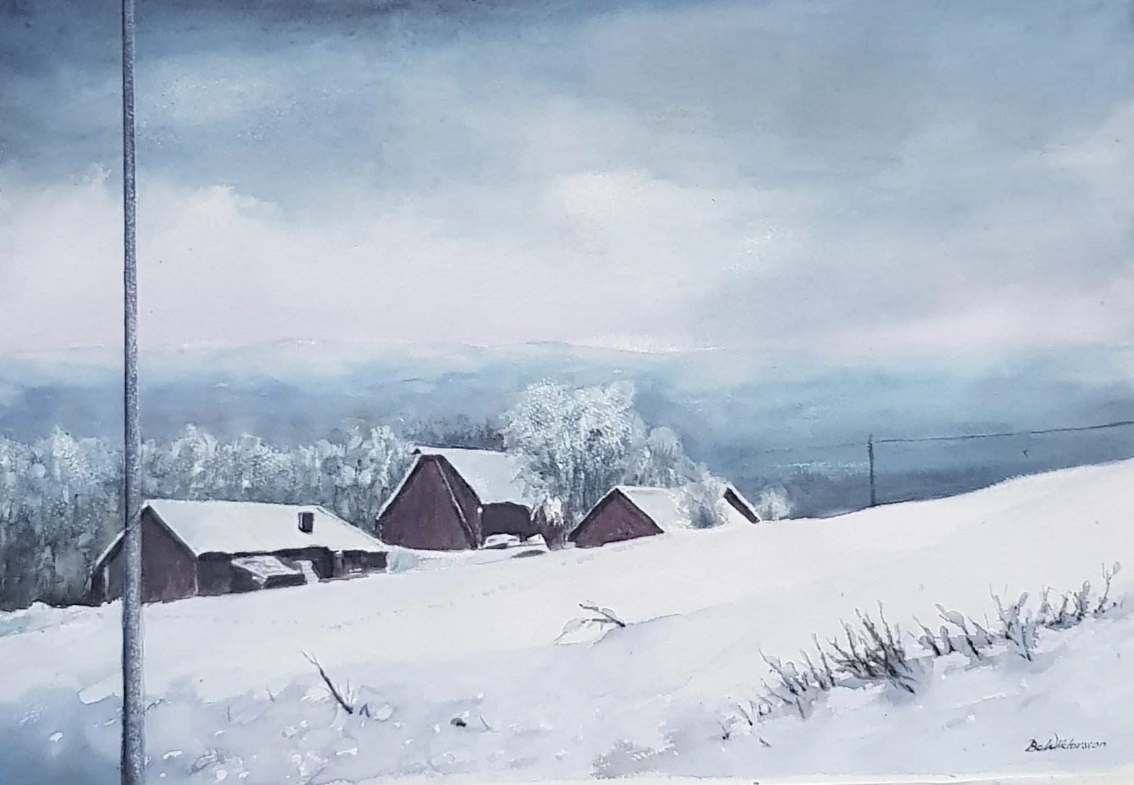 Akvarell Jämtlandsvinter av Bo Wiktorsson