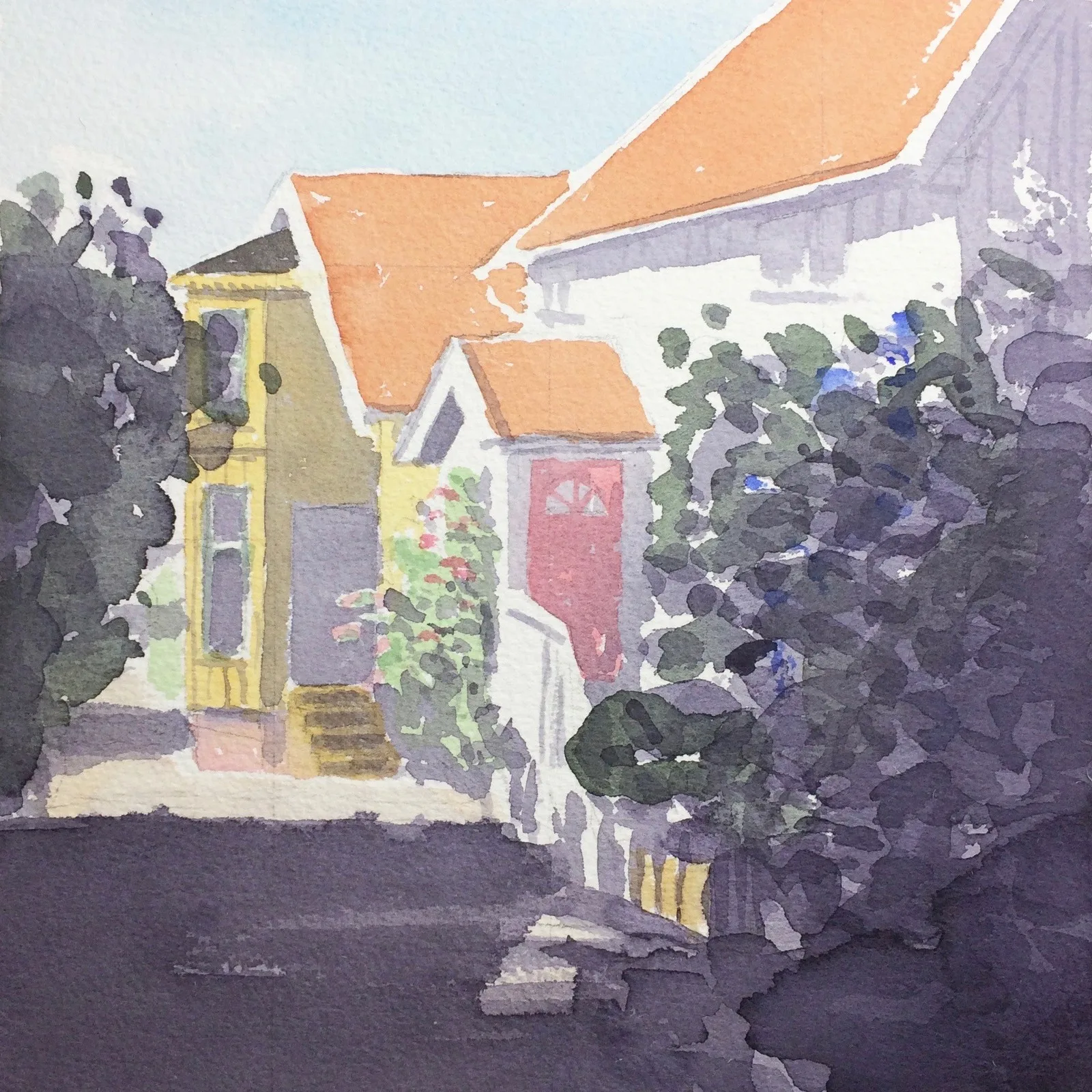 Akvarell Kaptensgatan Fiskebäckskil III av Tord Wennerblom