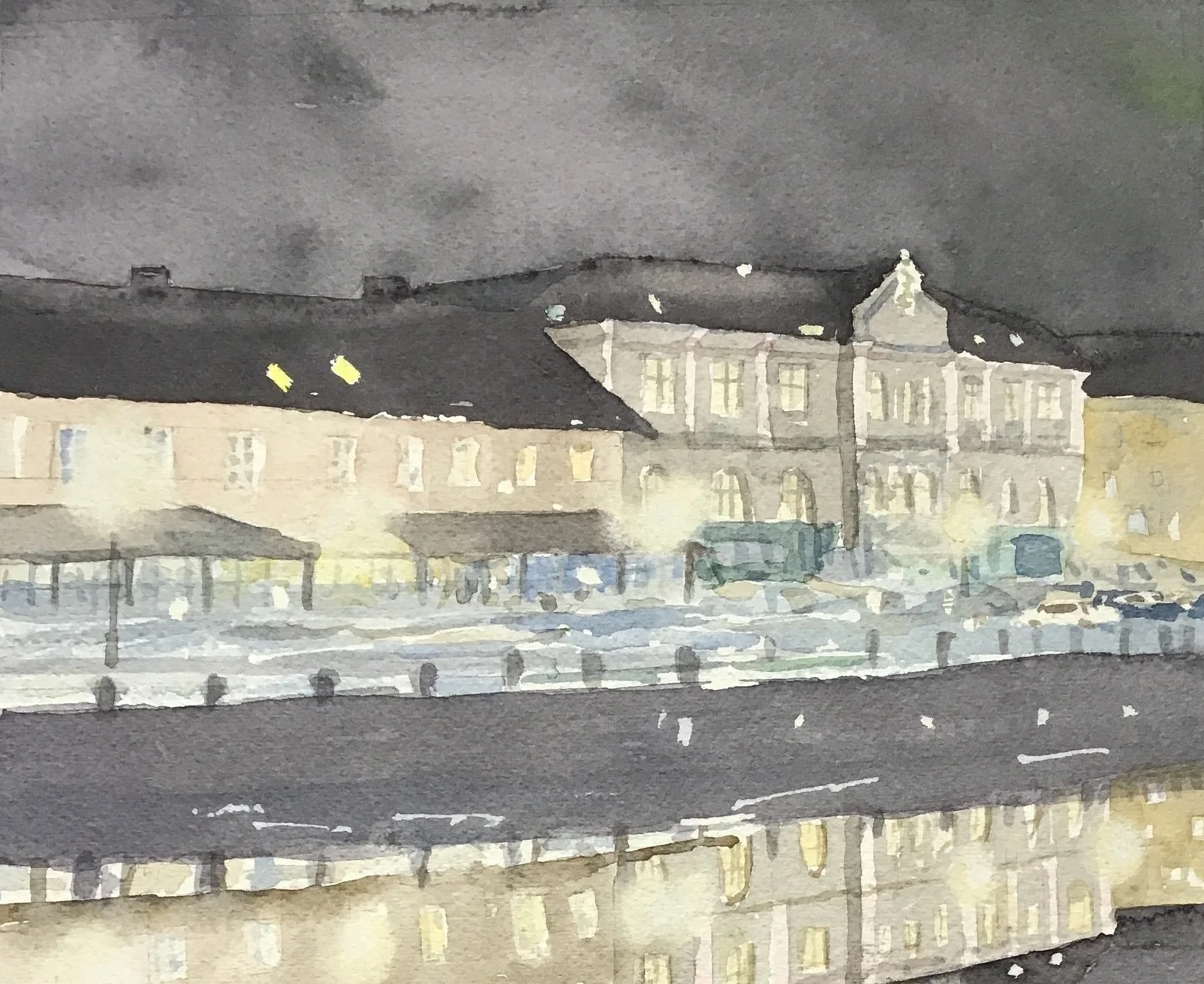 Akvarell Hamngatan (Riksbankshuset) av Tord Wennerblom