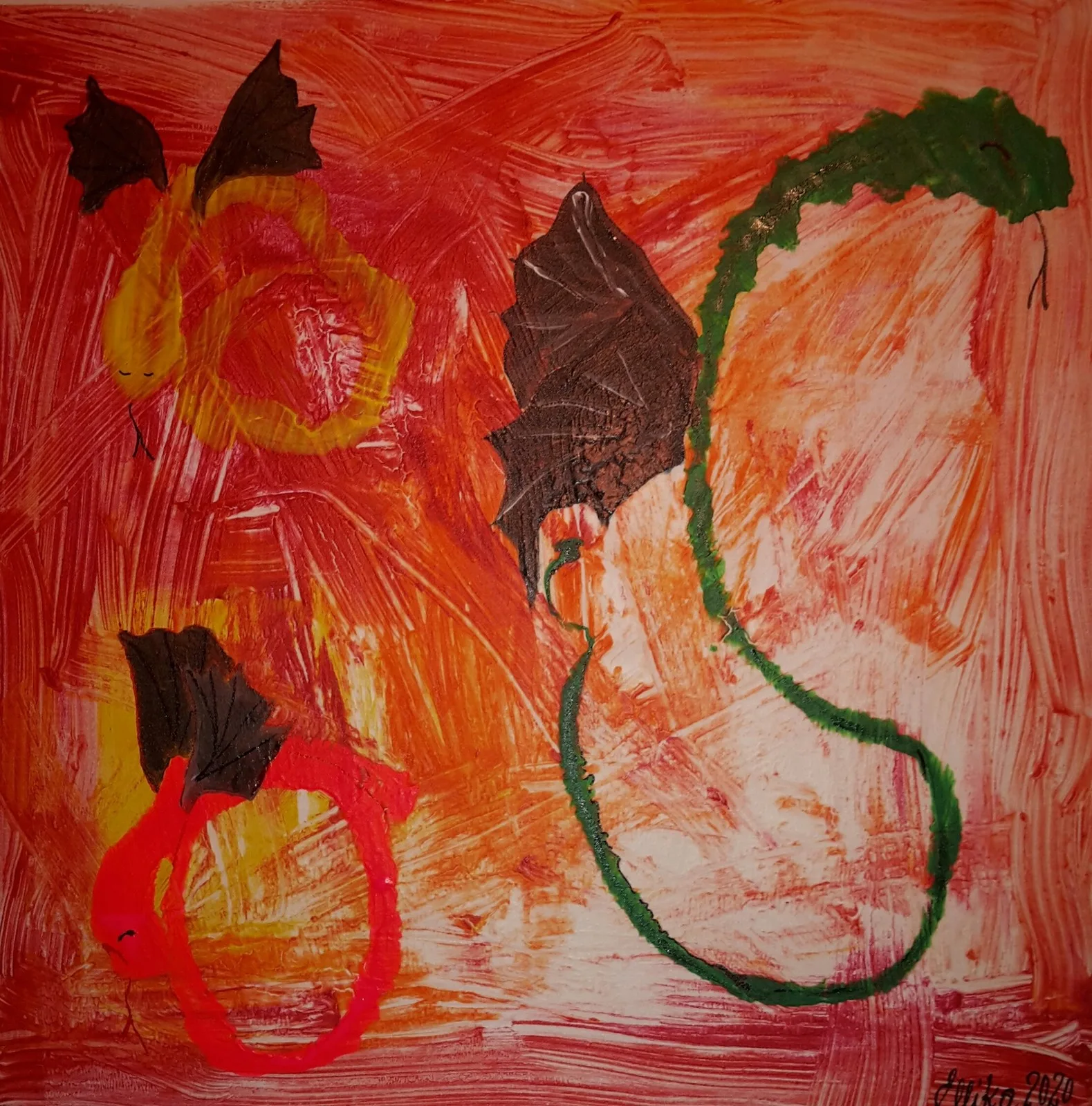 Akrylmålning Dragonfamily av Ellinor Karlsson