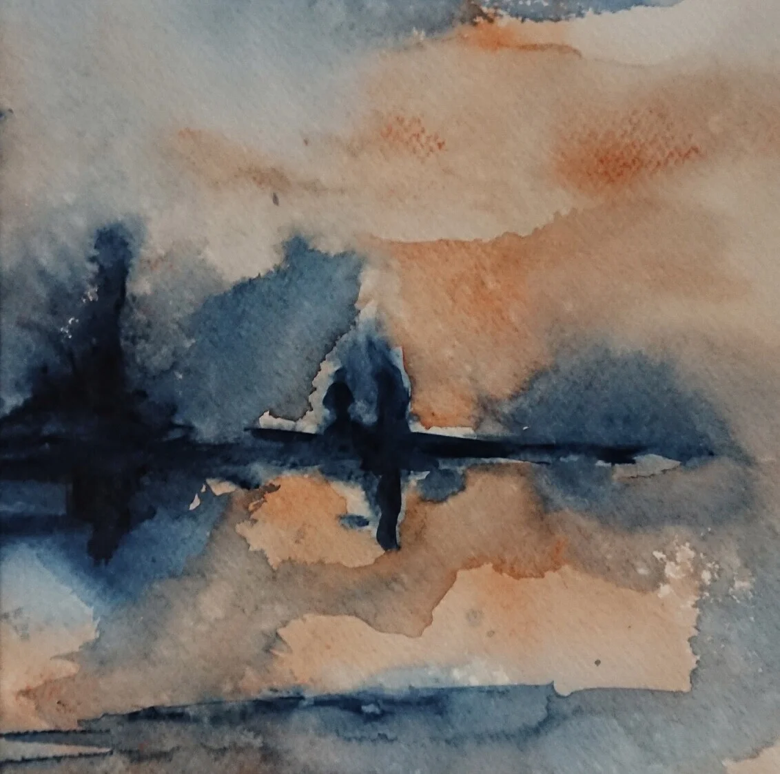 Akvarell Sunset in wintertime av Amie Norrman Söderman