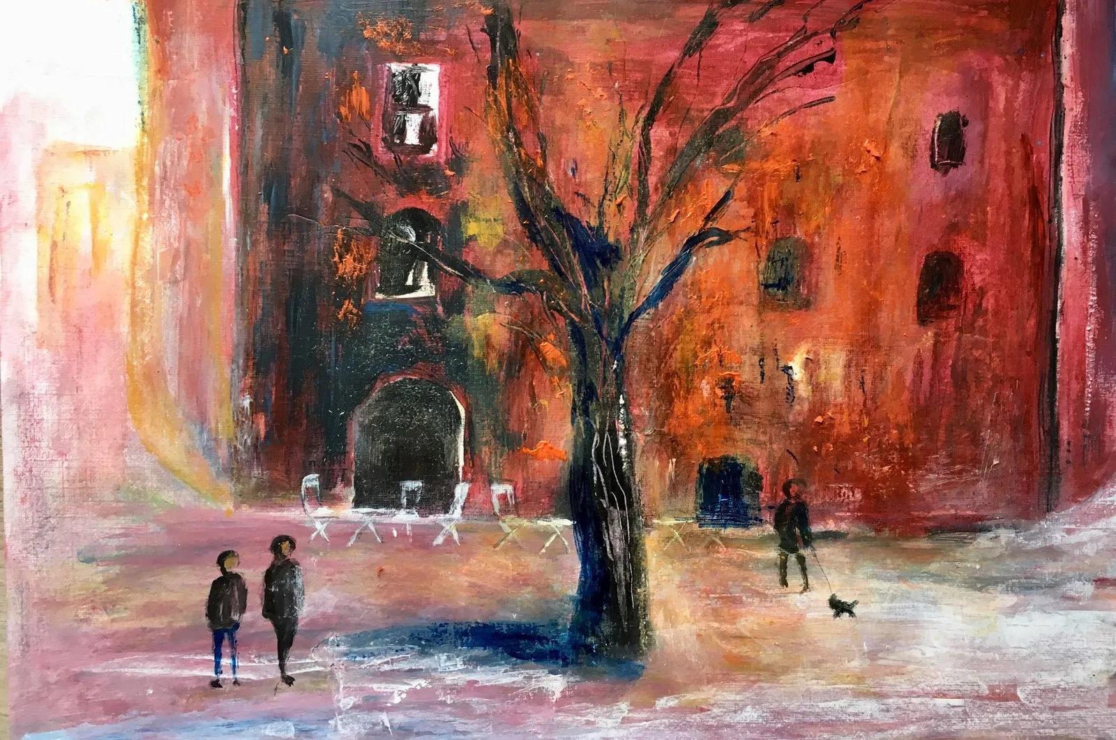 Akrylmålning Torg i Gamla stan av Gunilla Tuvin