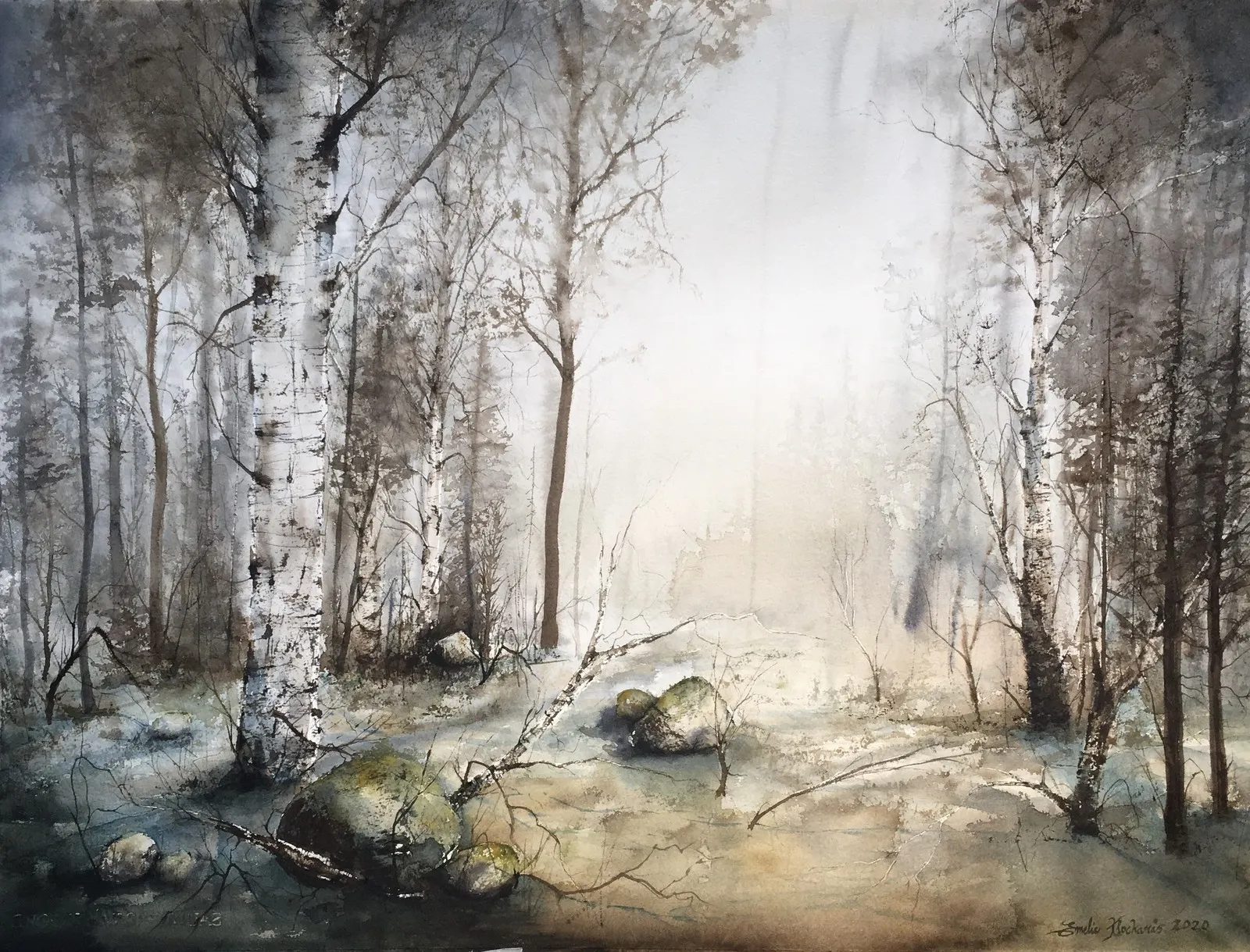 Akvarell Tidig morgon av Emelie Klockarås