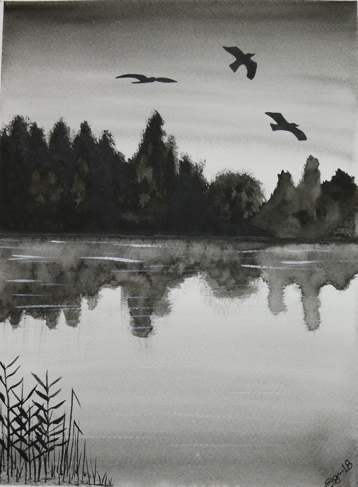 Akvarell Flying birds av Michaela Gustafsson