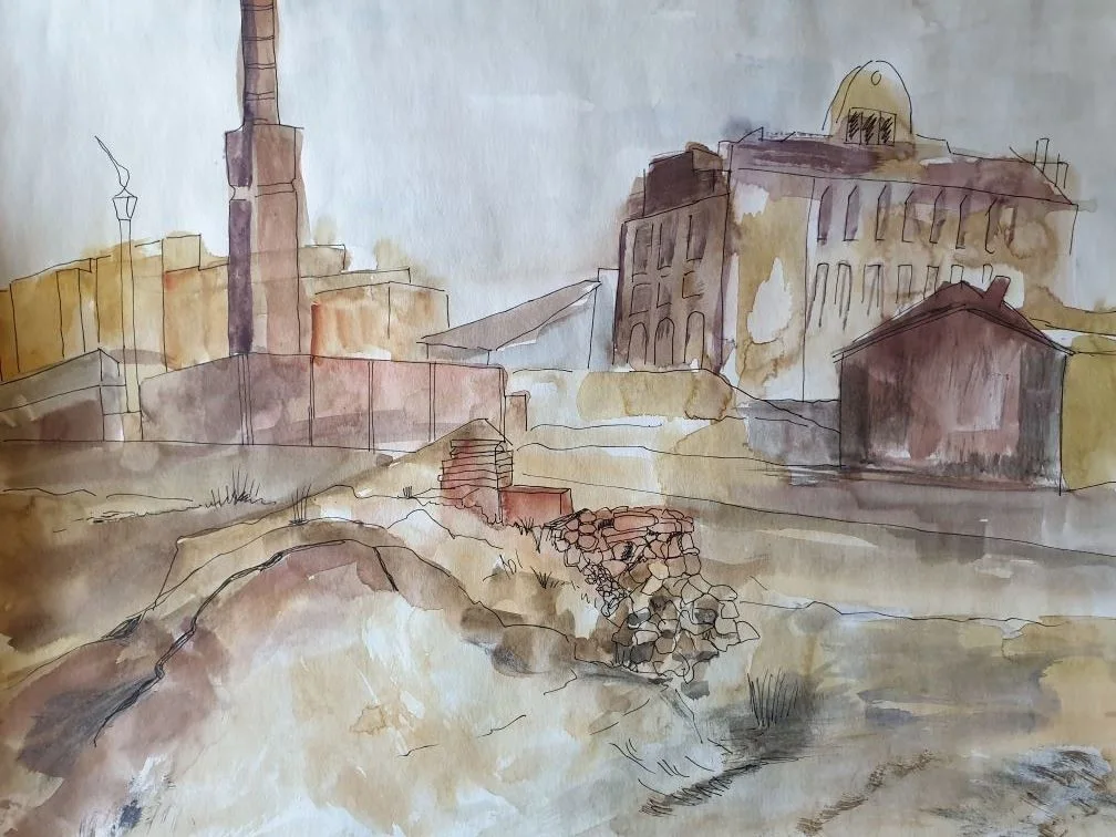 Akvarell Efter kriget I av Ragnhild Blomdahl