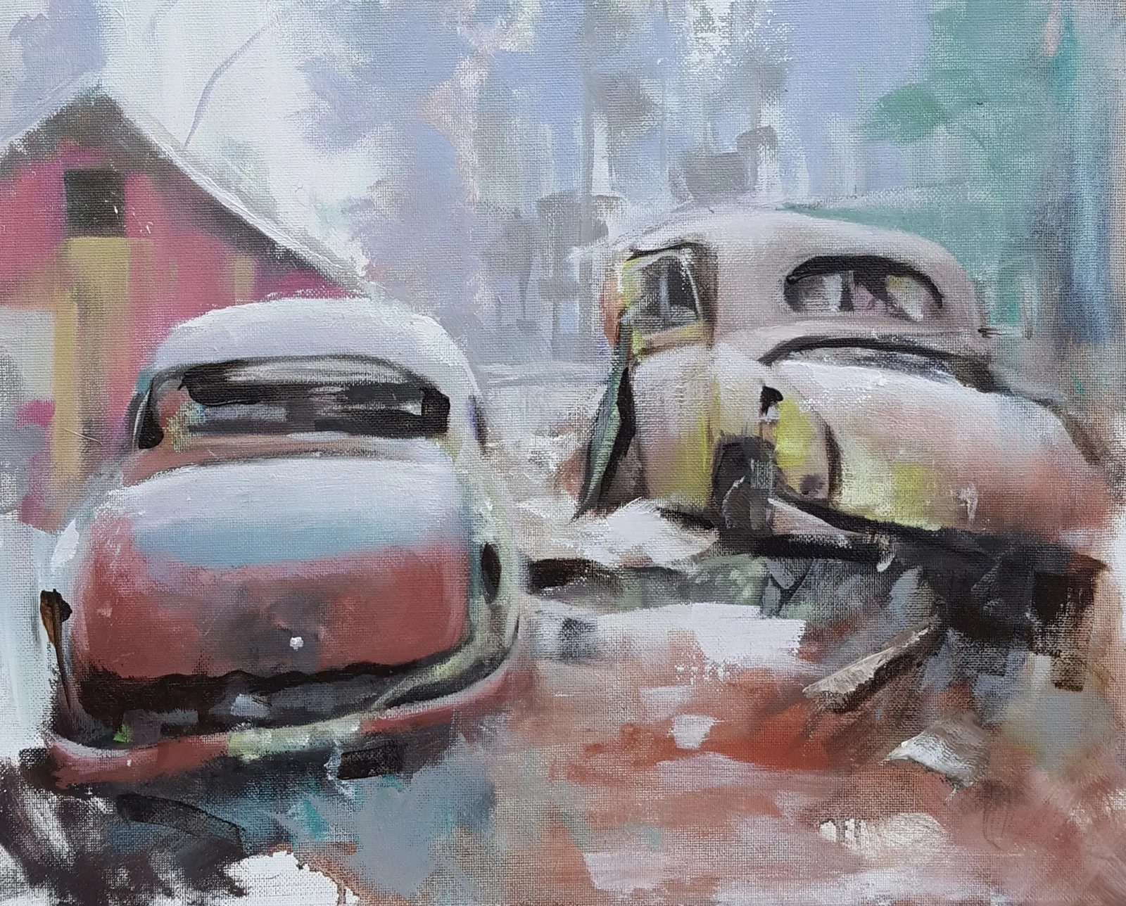 Oljemålning Bilkyrkogården på Kyrkö Mosse av Anders Olsson