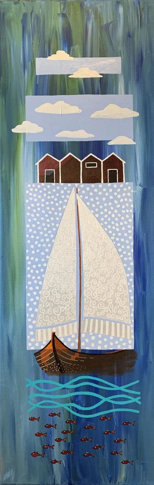 Akrylmålning Sjöbodar II av Berit Norrbelius Lindberg