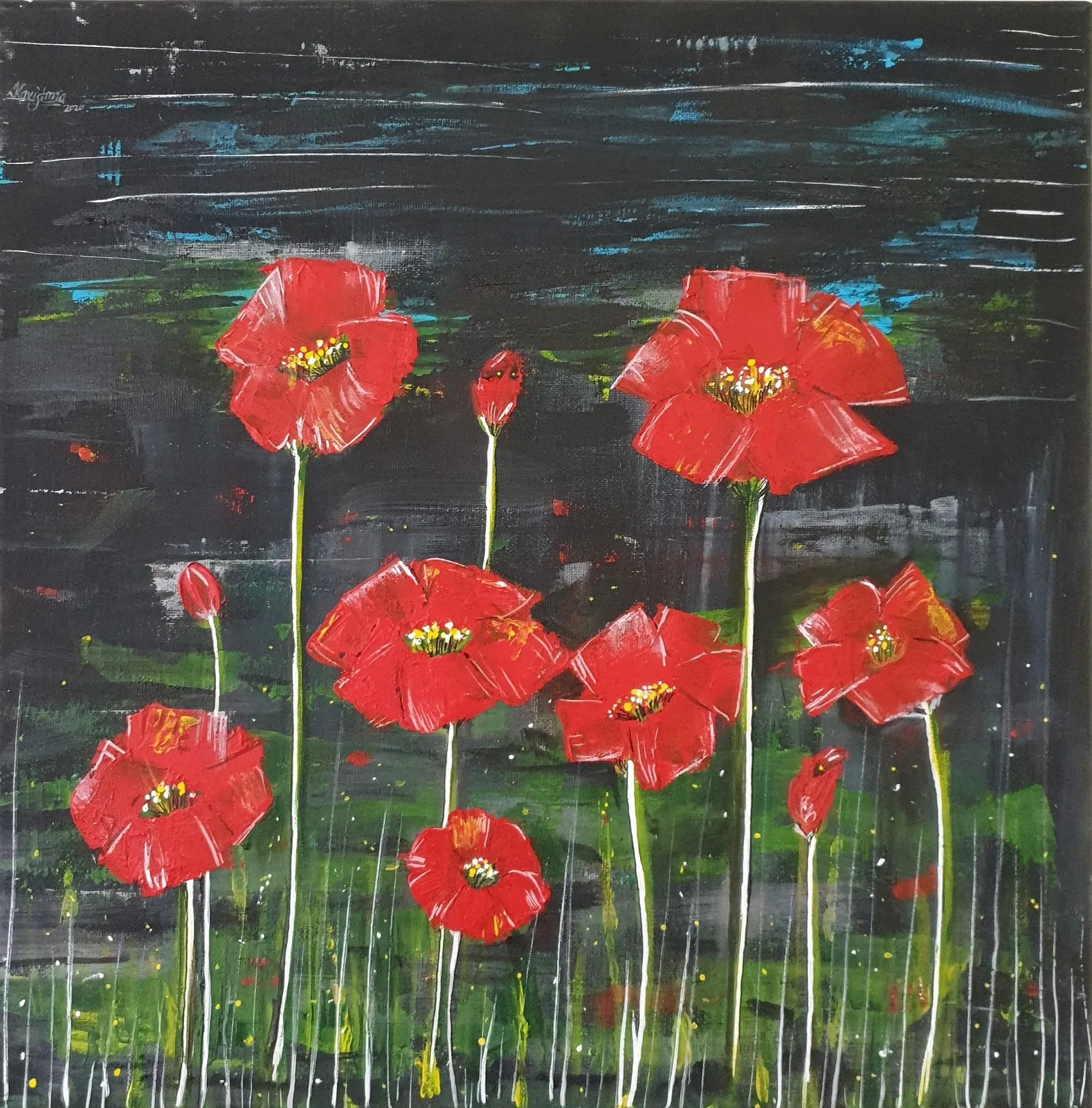 Akrylmålning Lovely Poppies 2 av Karishma Desai