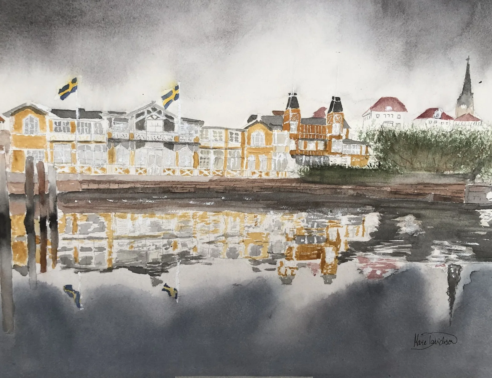 Akvarell Havsbadet i Lysekil av Marie Davidsson