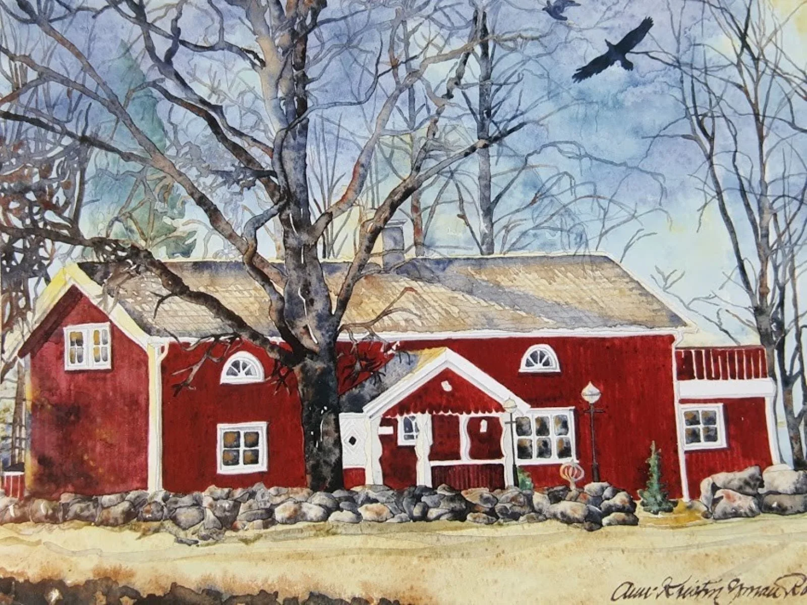 Akvarell Hökerum av Ann-Kristin Yman Robarth