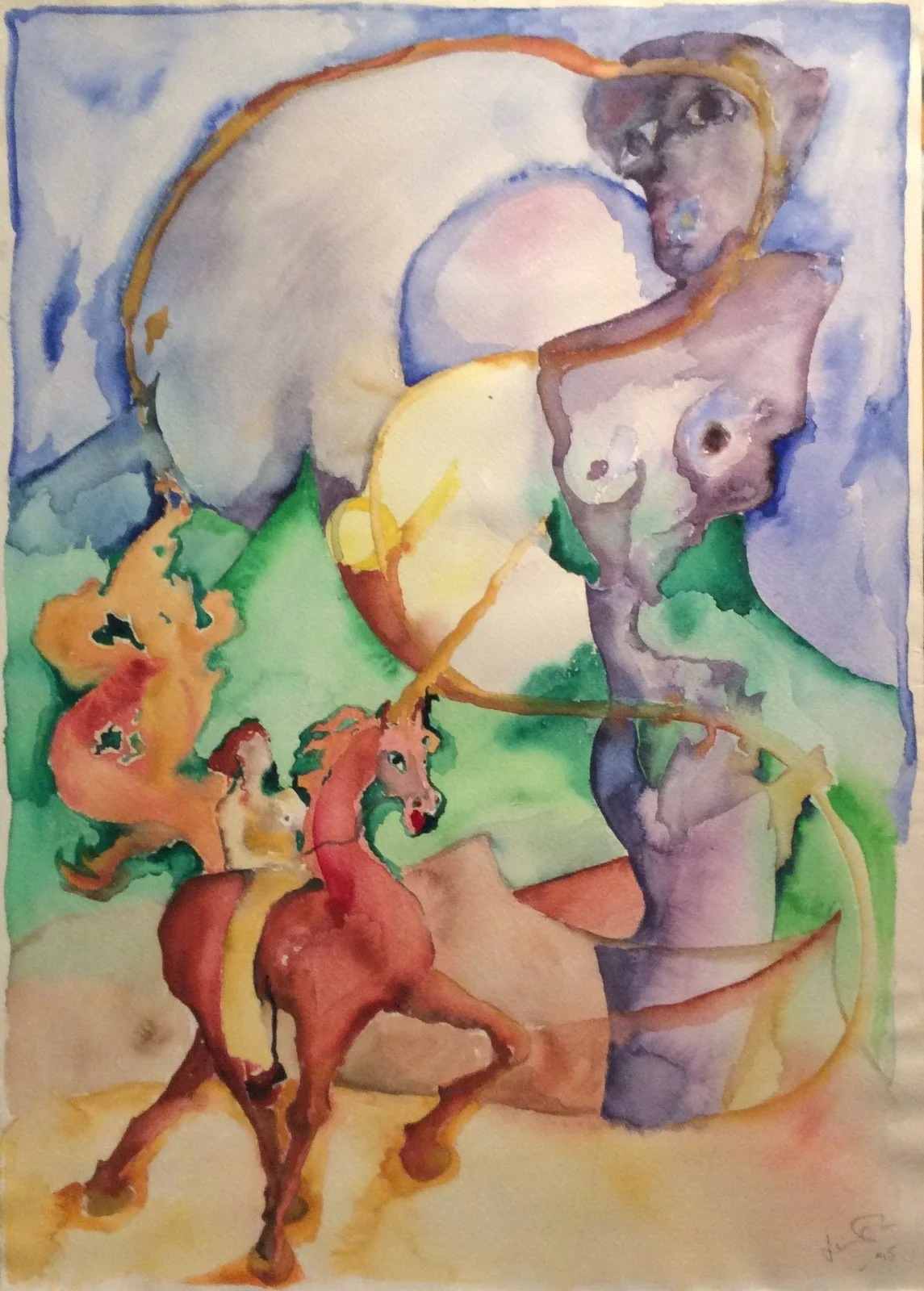 Akvarell Ryttare av Lena Öhman