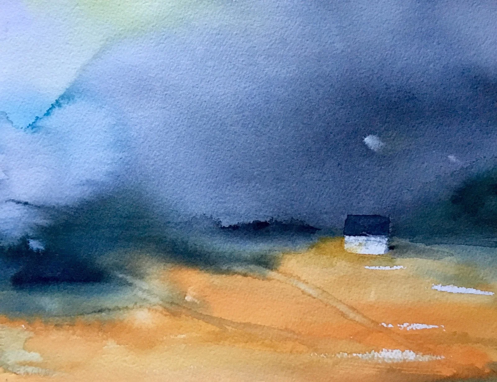 Akvarell Ensamt hus av Gunilla Tuvin