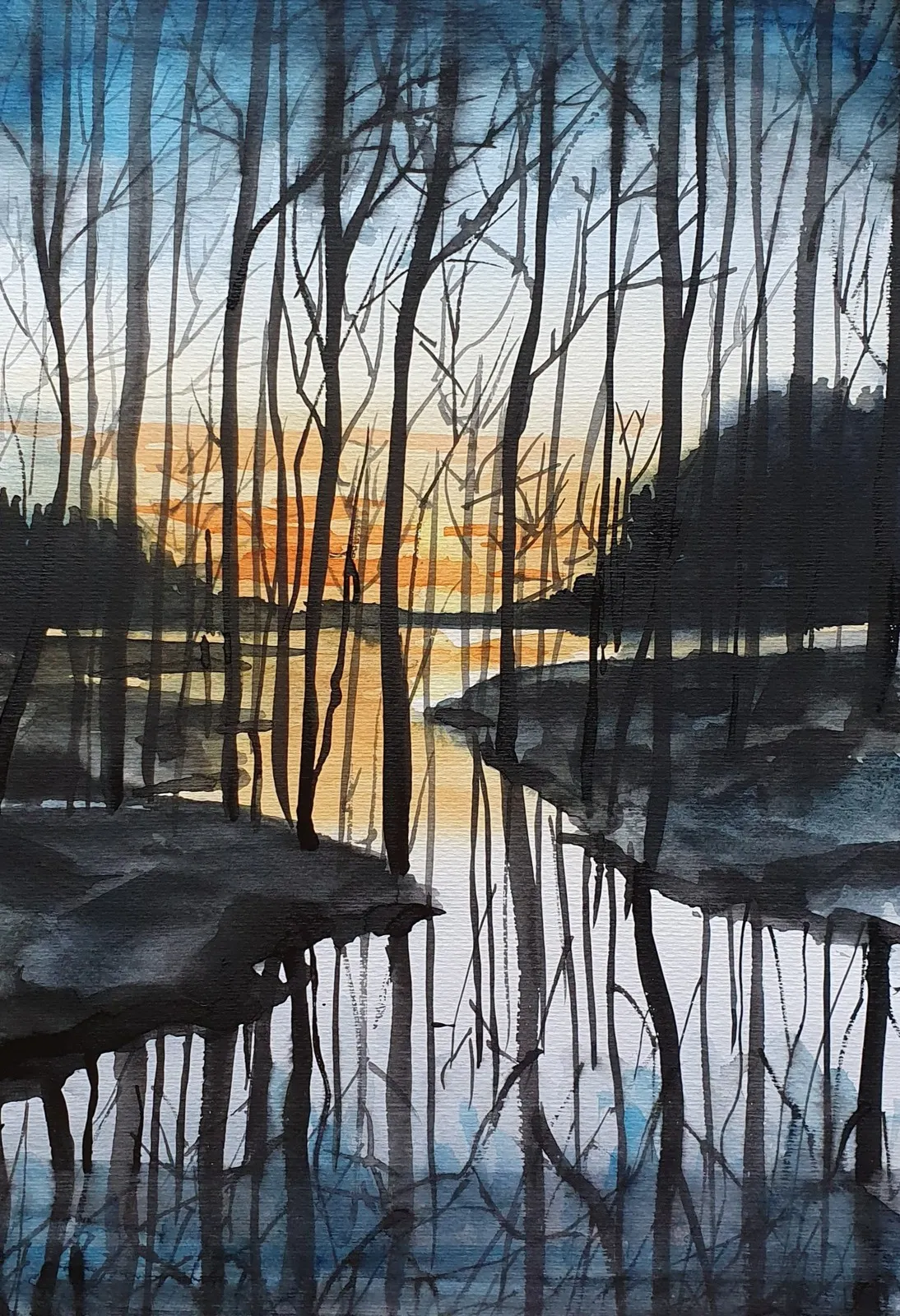 Akvarell Sunset av Mia Älegård