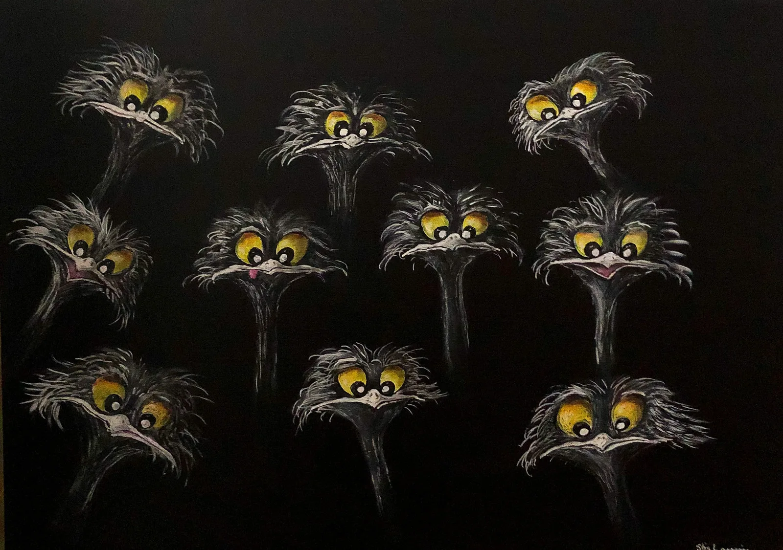 Akrylmålning Strutsar nr. 219 av Stig Laurin