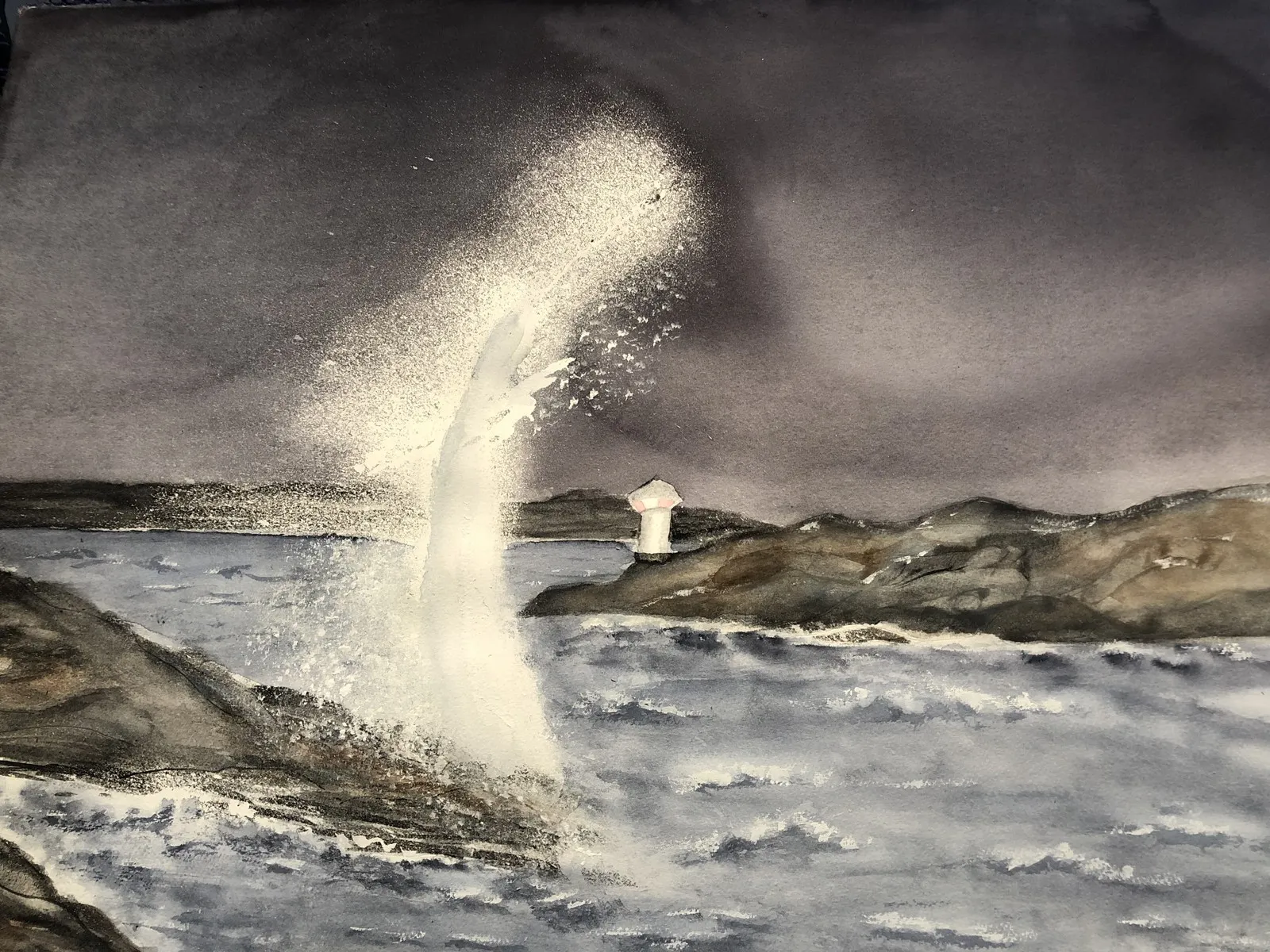 Akvarell När stormen river öppet hav av Marie Davidsson