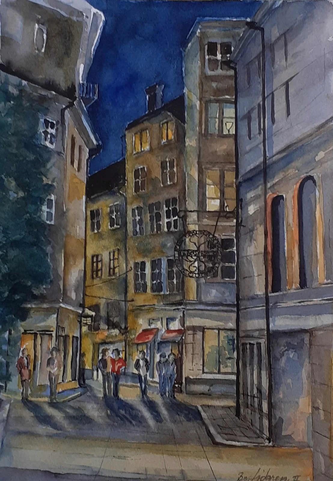 Akvarell Stockholm, gamla stan, österlångatan av Bo Lidgren