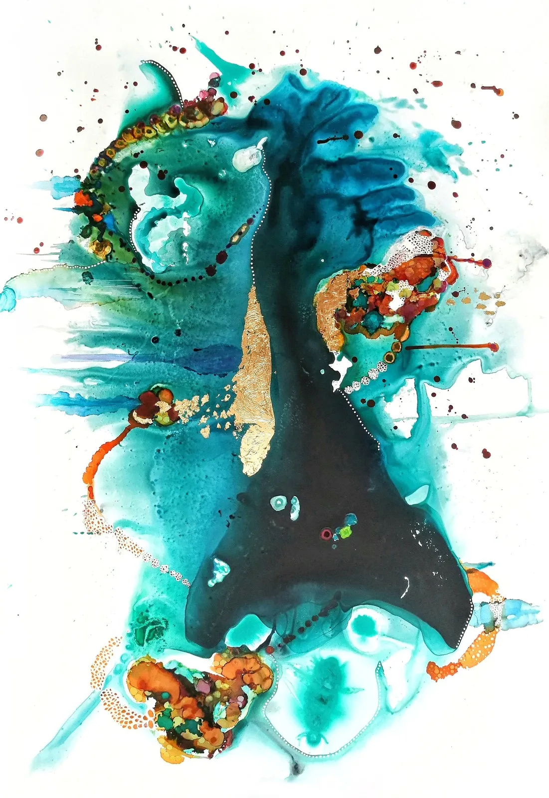 Akrylmålning Where the whales meet av Helena Mernissi