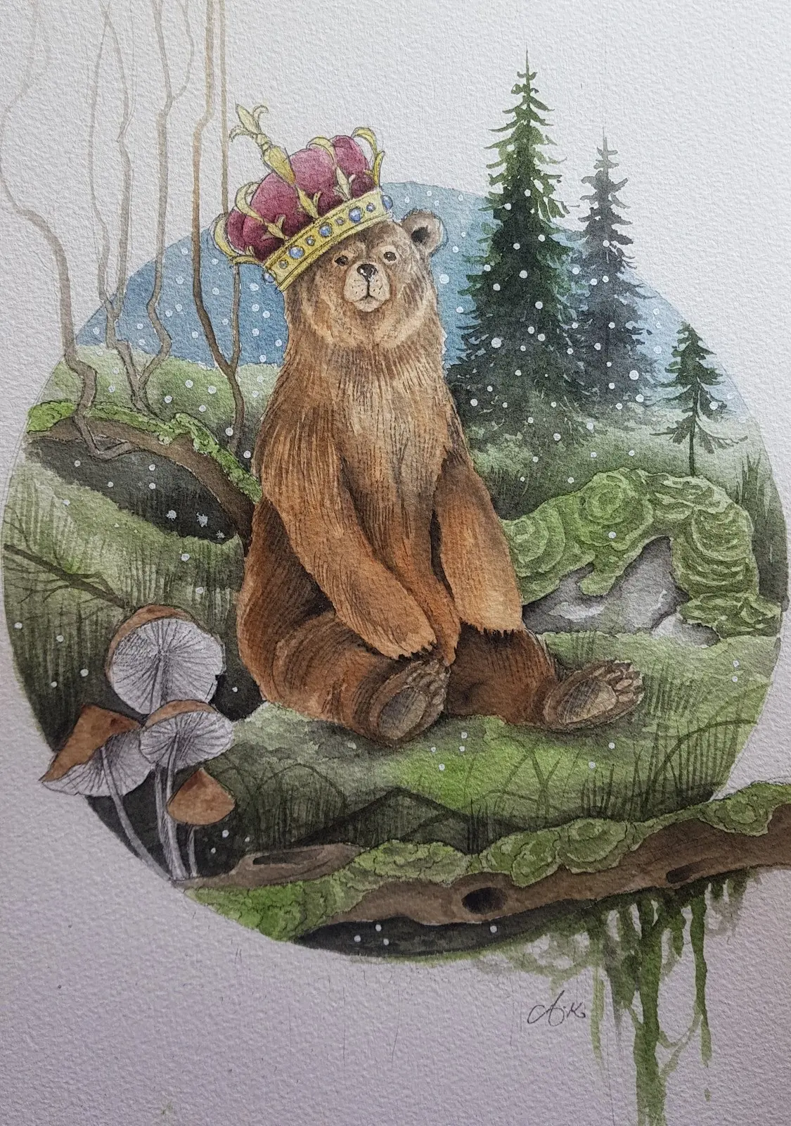 Akvarell En liten skogskonung av Anna Komstadius