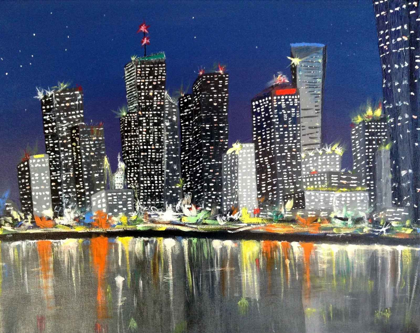 Akrylmålning Night city av Ausra Kanas