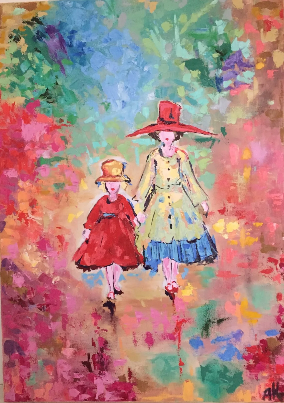 Oljemålning Rainy sisters av Anna Vallgren
