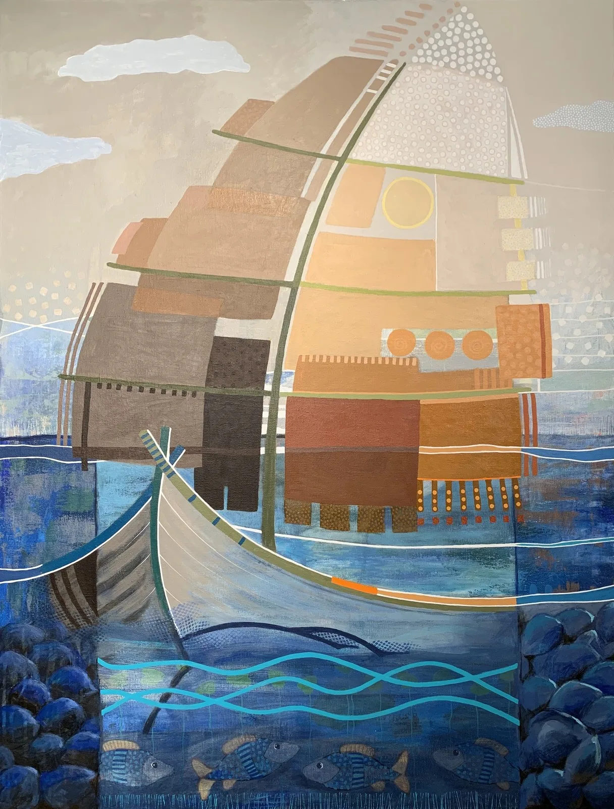 Akrylmålning Nyfikna fiskar l av Berit Norrbelius Lindberg