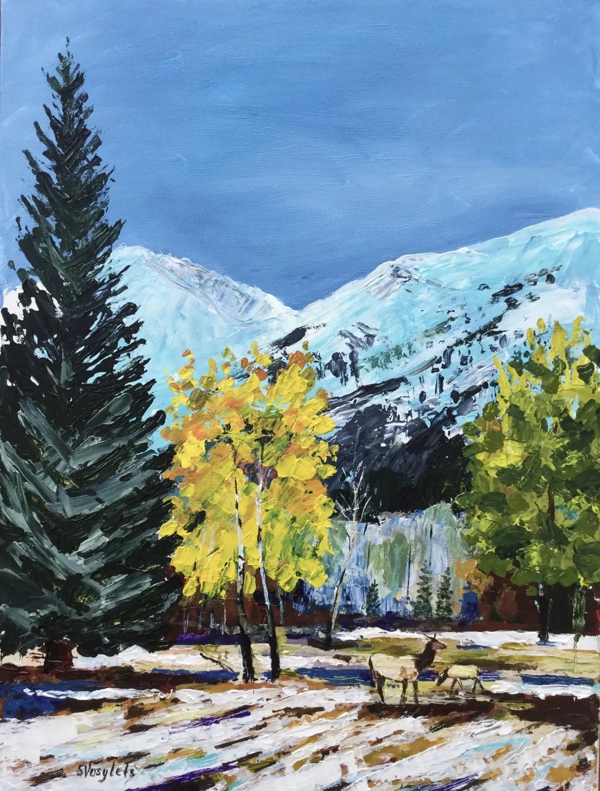 Akrylmålning First snow in October av Svitlana Vasylets