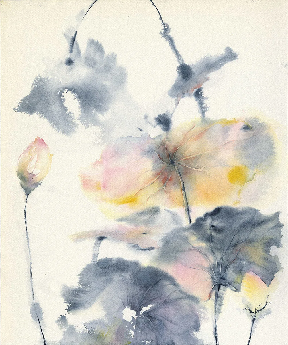 Akvarell Lotus 2. Triptiken av Olga Sternyk