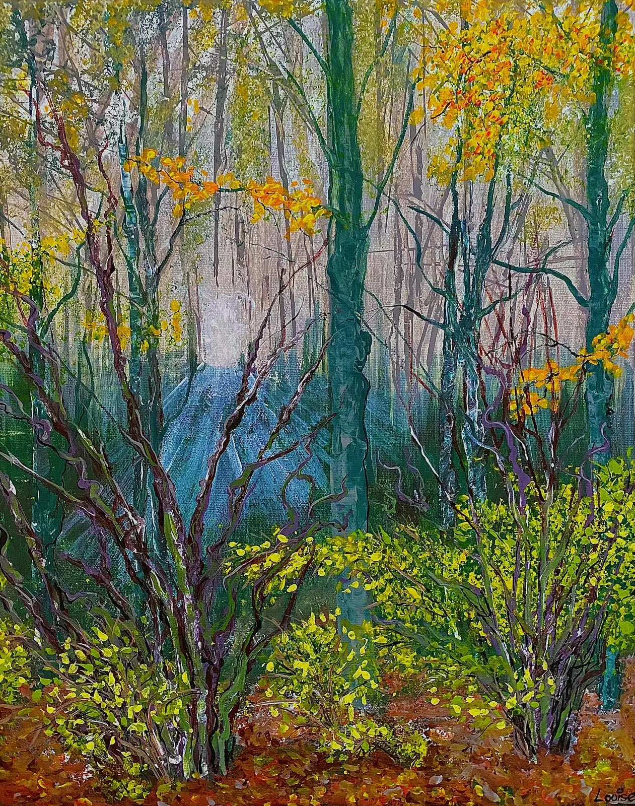 Akrylmålning Novemberskog av Louise Östberg