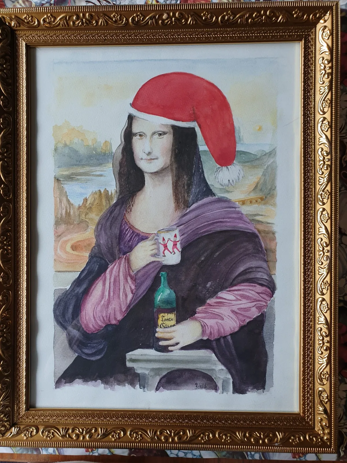 Akvarell Jul med Tomte-Lisa av Ragnhild Blomdahl