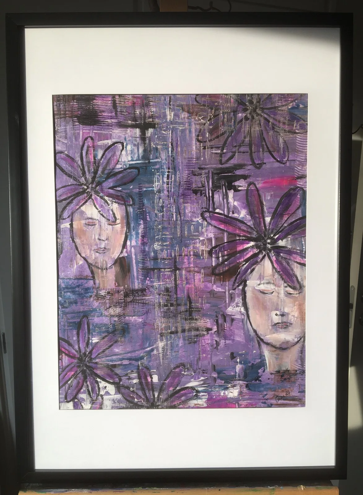 Akrylmålning Flowergirls in purple av Camilla Rosén