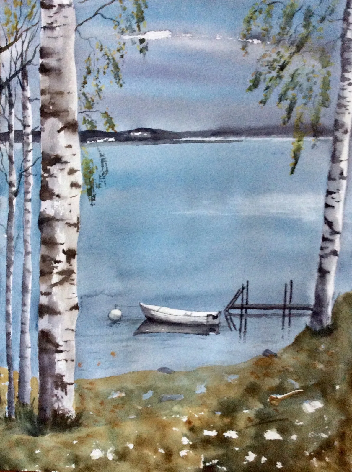 Akvarell Båten vid bryggan. av Margareta Mattsson