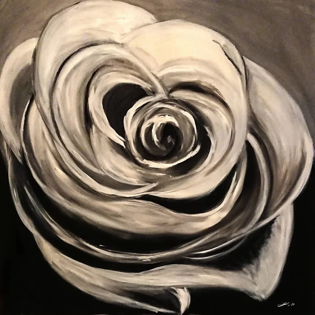 Oljemålning Black and White Rose av Amie Norrman Söderman