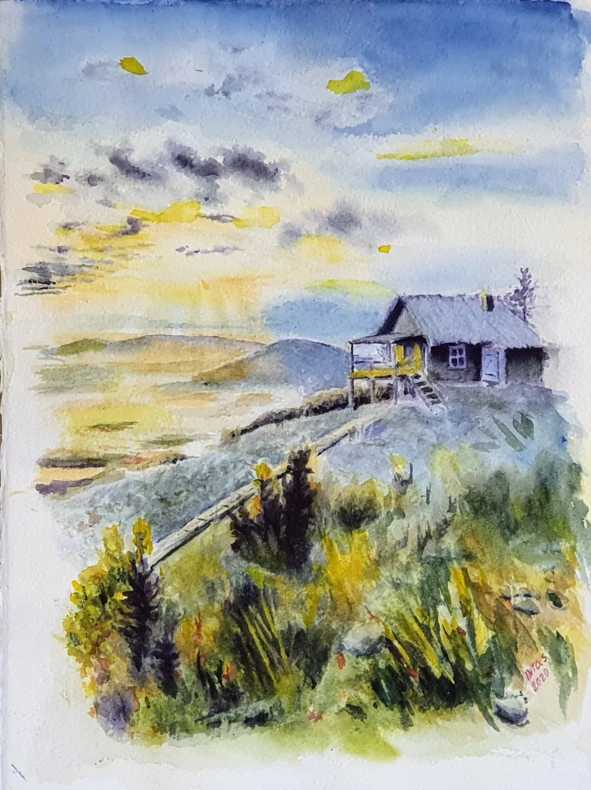 Akvarell Landskap i finska lappmarkerna av Into Särkelä