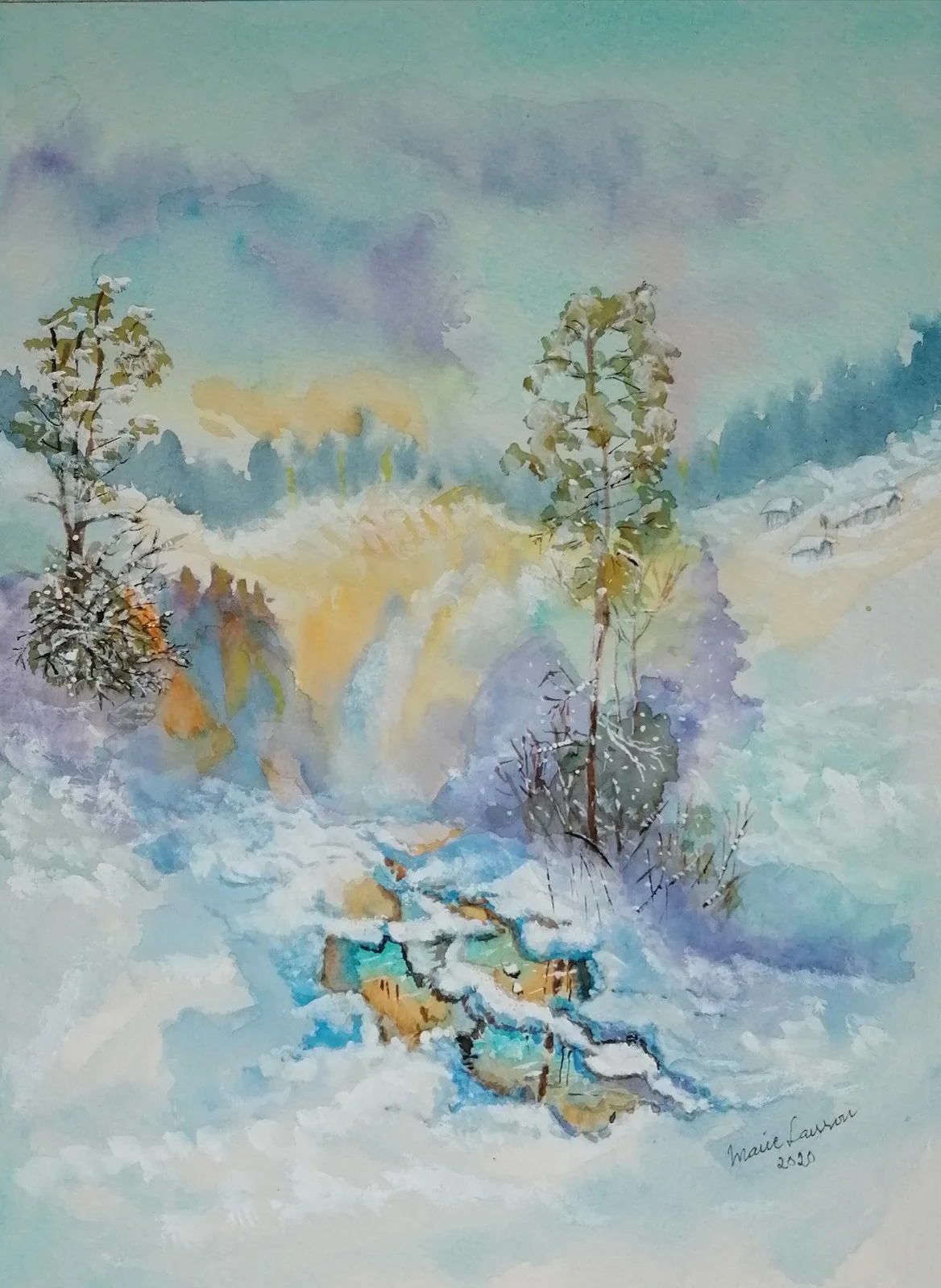 Akvarell Gammal fäbodpsalm av Marie Larsson