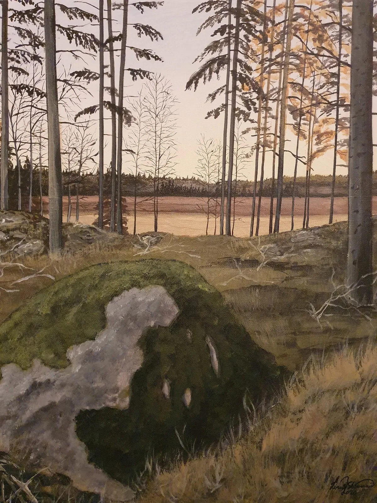 Akrylmålning Mossig sten, Väggarövägen av Linus Stenman