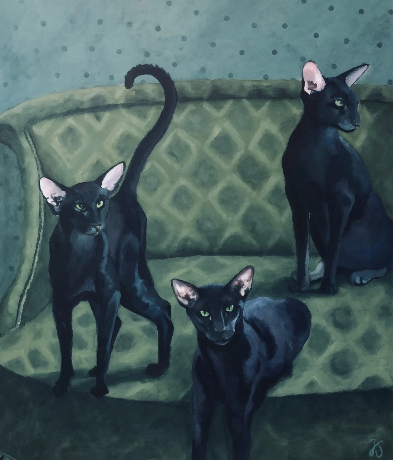 Akrylmålning Husets primadonnor av Jenny Söderlund