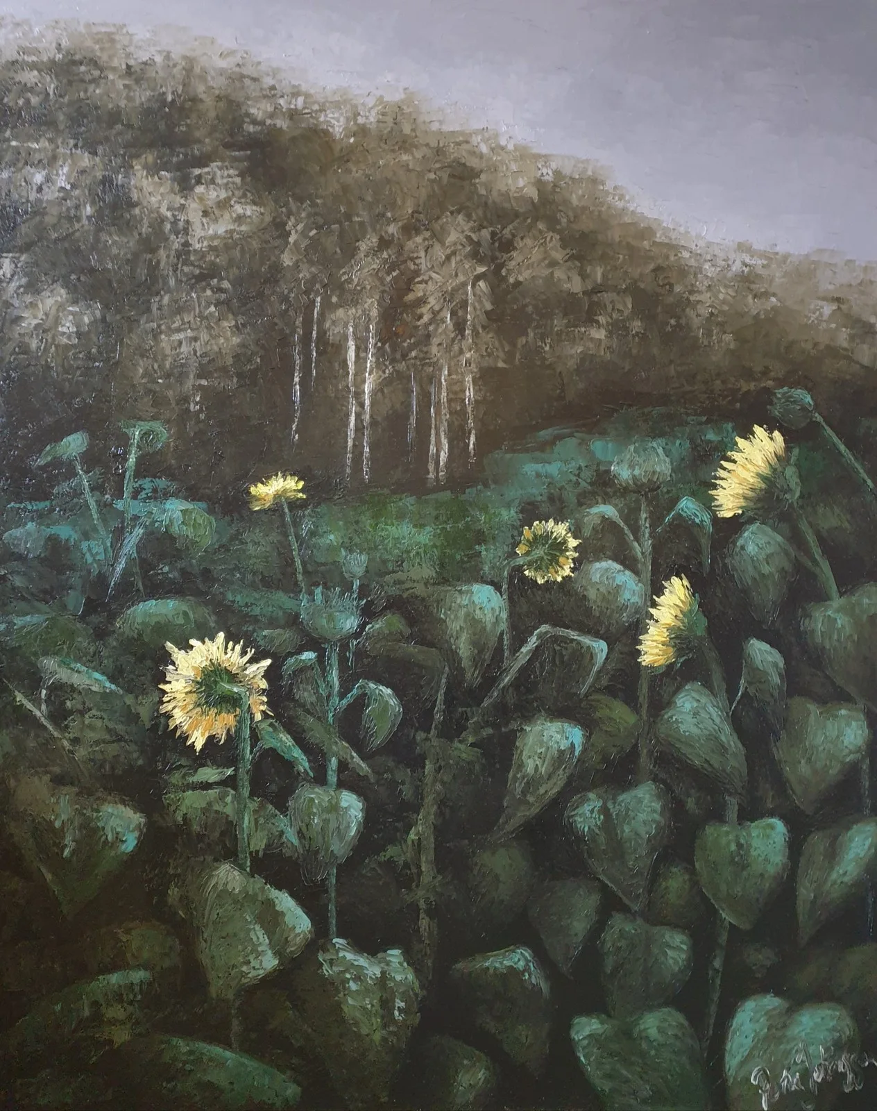 Oljemålning Solrosorna i Jakobsberg av Petra Johansson