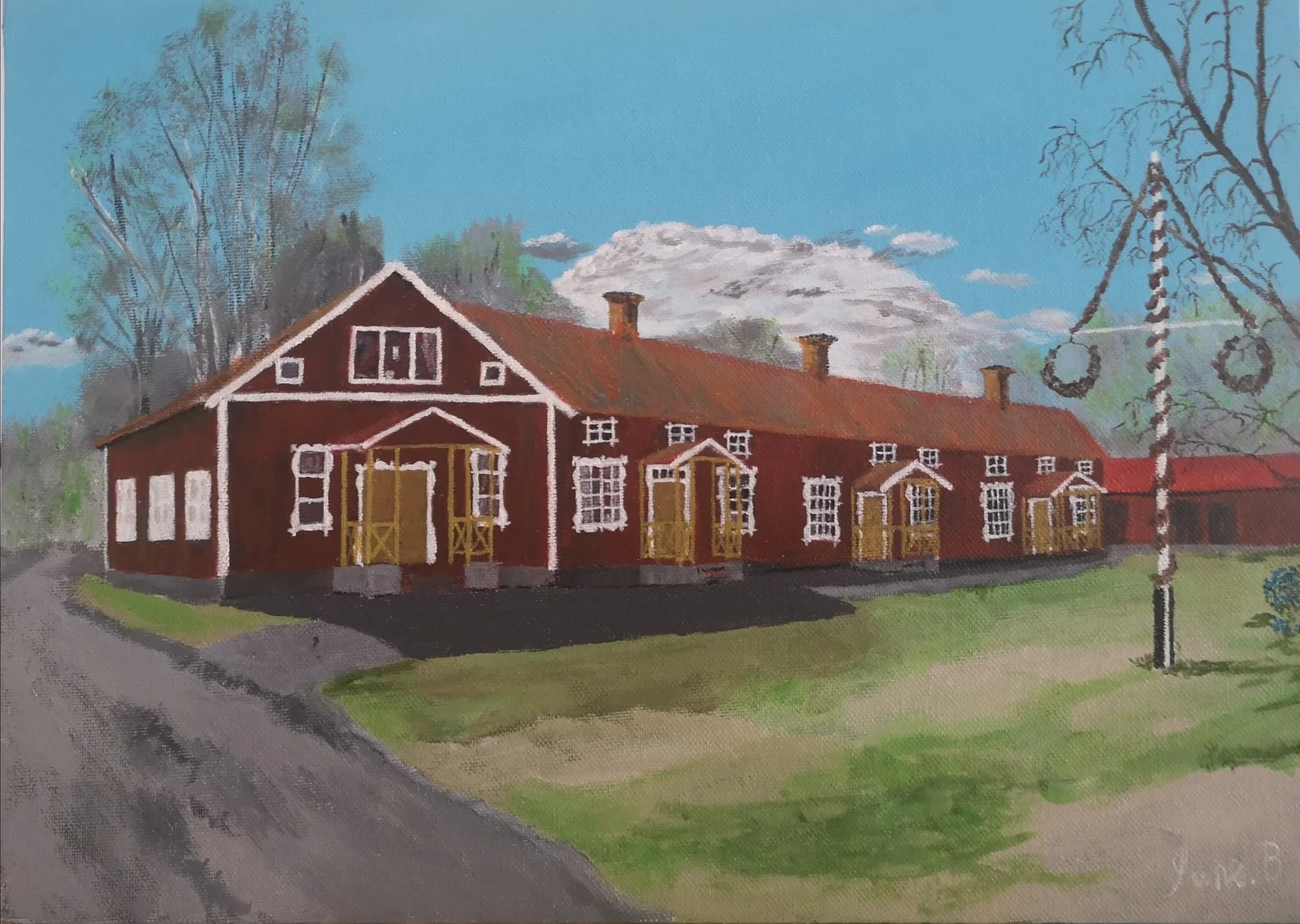 Akrylmålning Hembygdsgården i Skinnskatteberg av Sune Bruhn