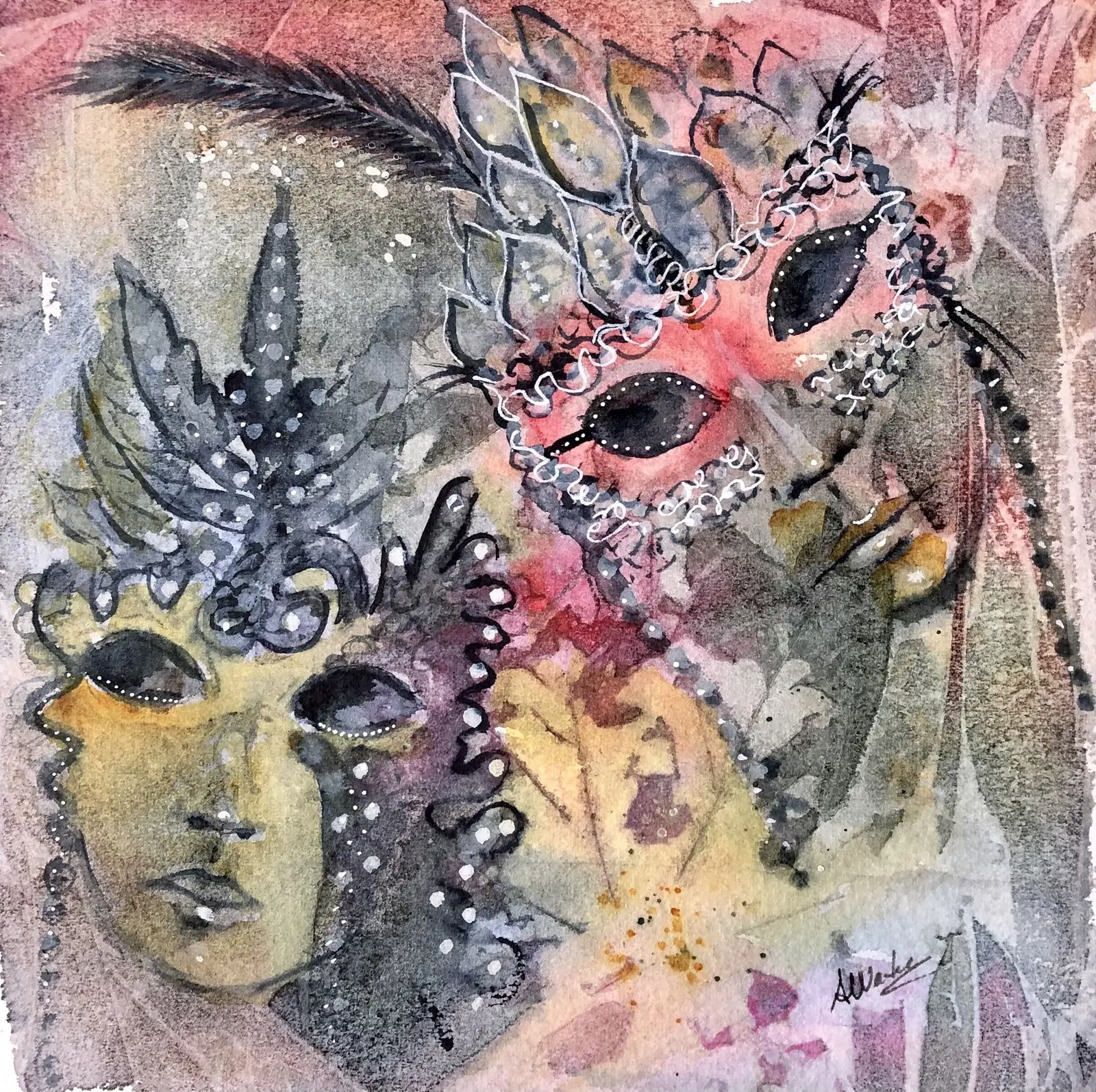 Akvarell Festival masker. av Annelie Wadin
