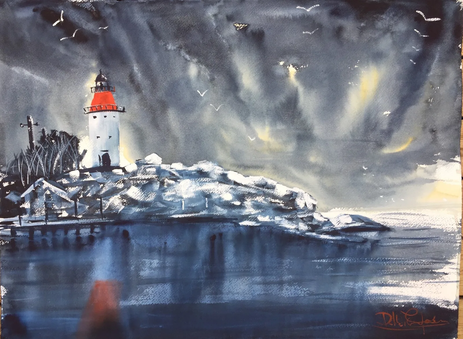 Akvarell Landsorts fyr av Emin Fine Art
