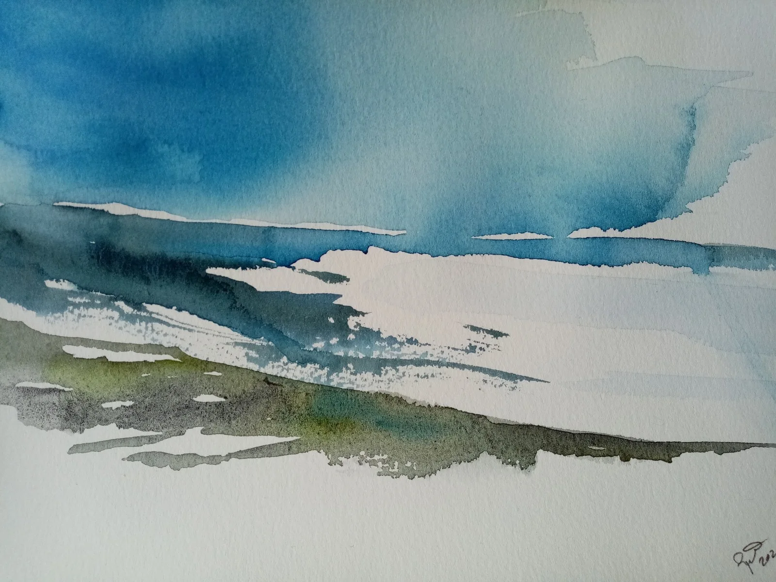 Akvarell Himmel och hav av Petra Skogsberg