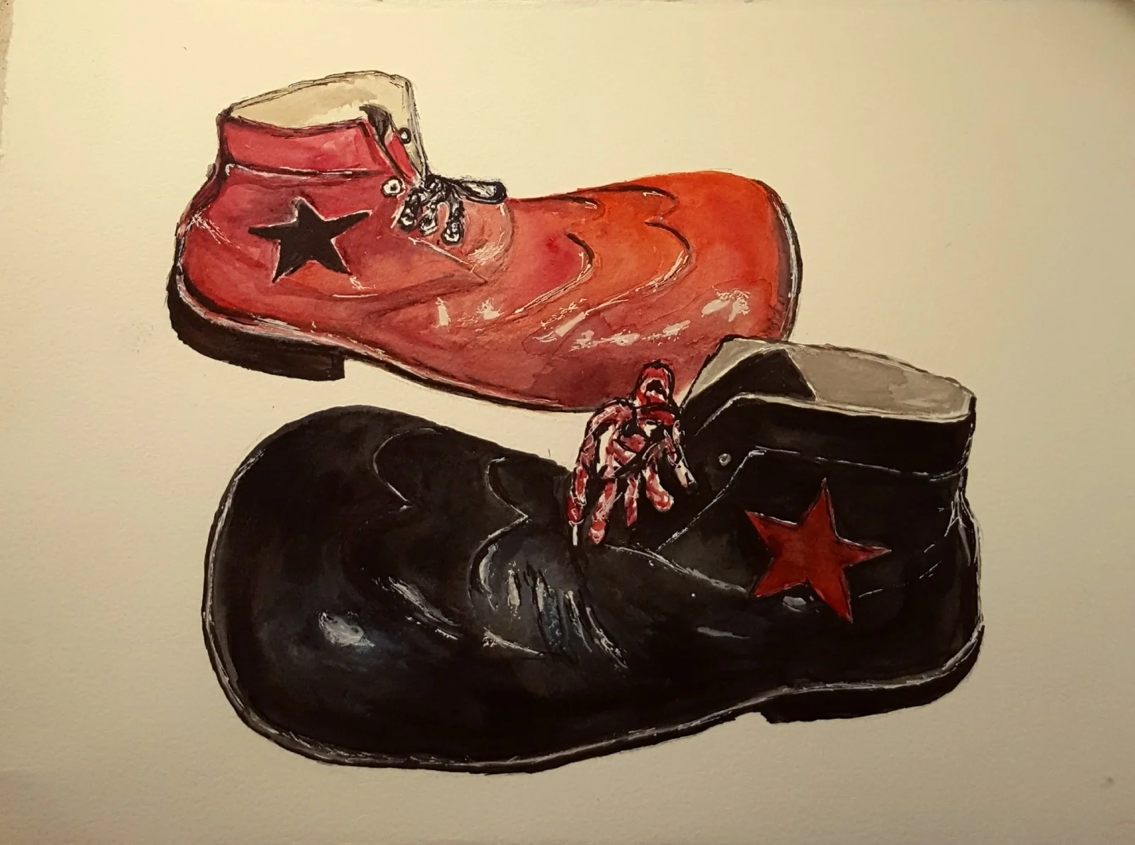 Akvarell The clown has left the house..So you have to stand in your own shoes av Åsa Edlund